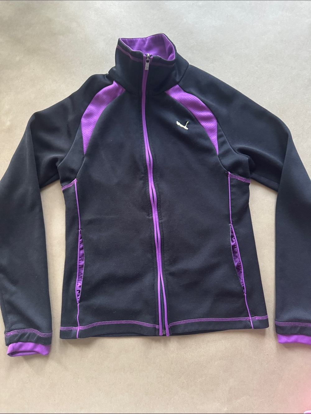 S Puma Black Track Jacket with Purple Trim Full-Zip Utility Jacket